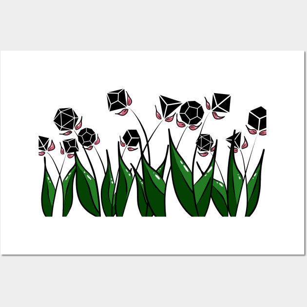 Dice Flowers - Colour, Black Wall Art by GenAumonier